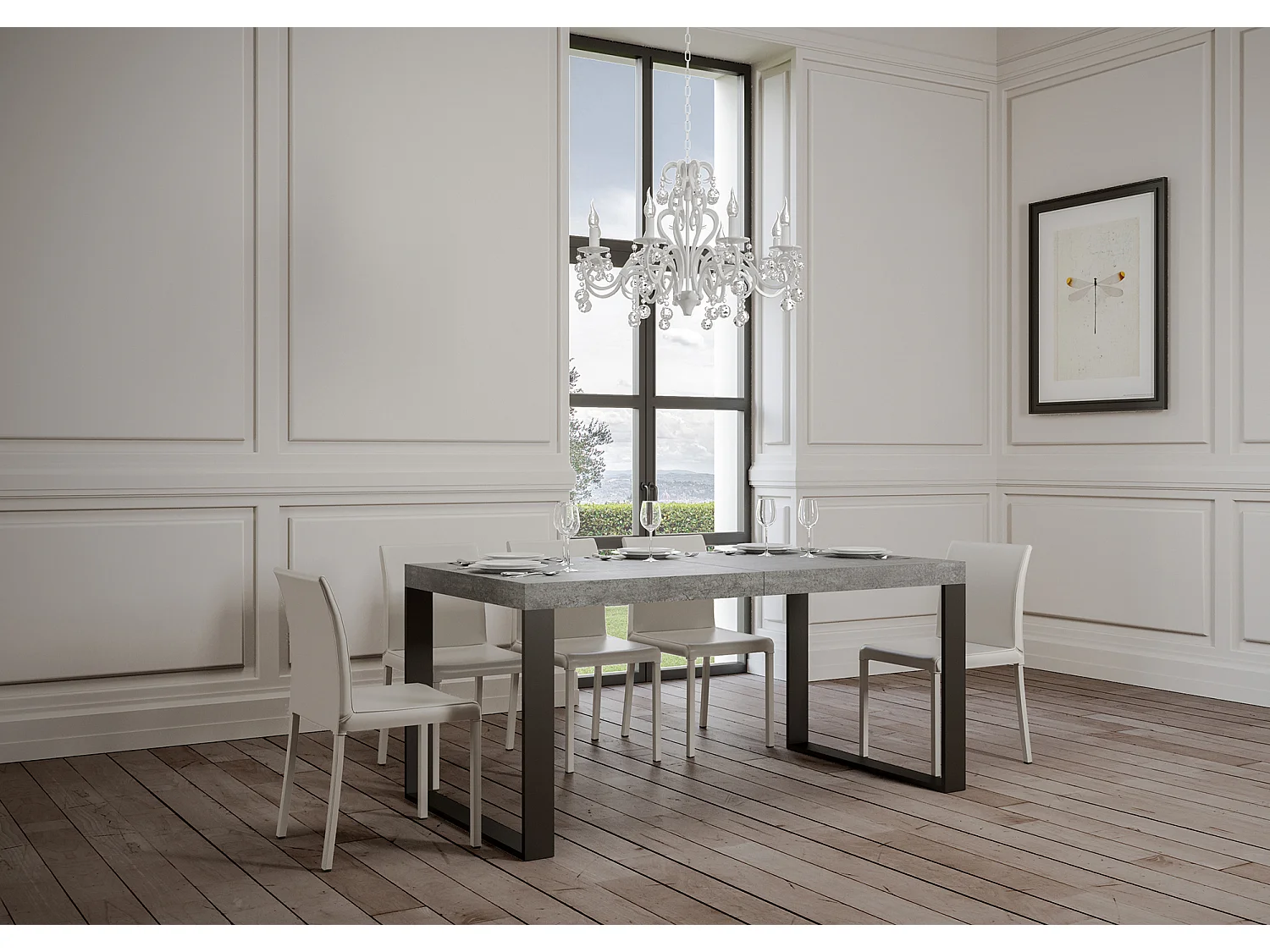 Extendable table 200/460x90 cm Tecno concrete with anthracite legs