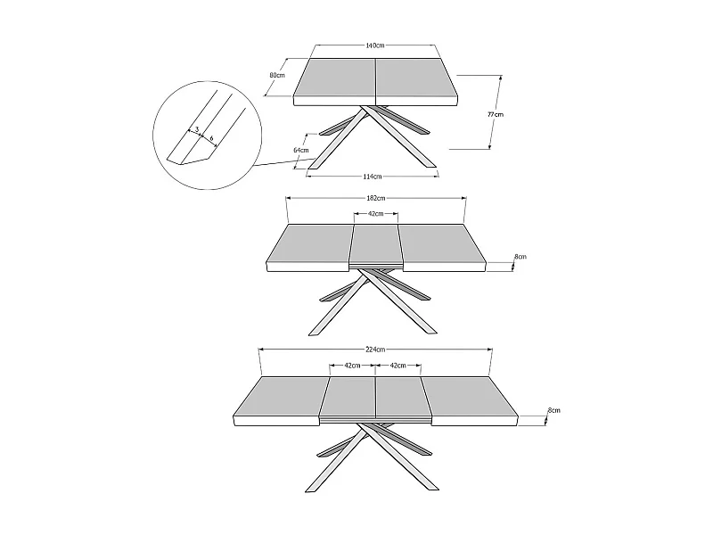 Mesa de jantar extensível 80x140/224 cm Karida cimento pernas antracite