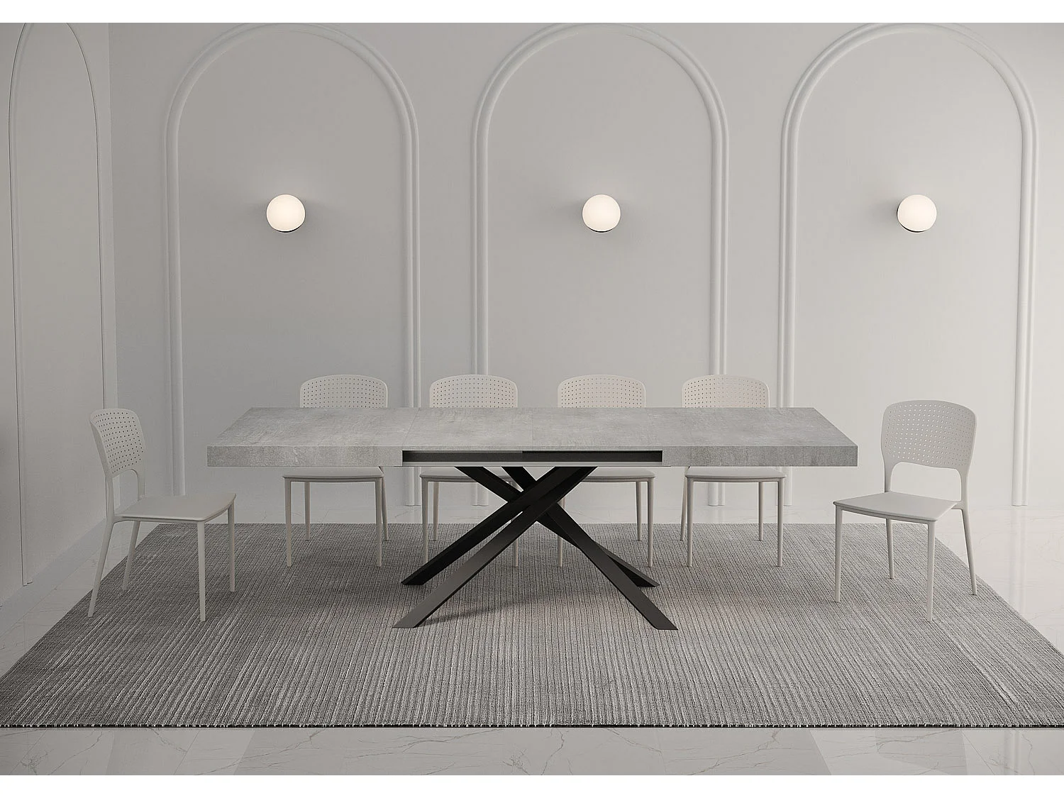 Mesa de jantar extensível 140/224x80 cm Karida cimento pernas antracite