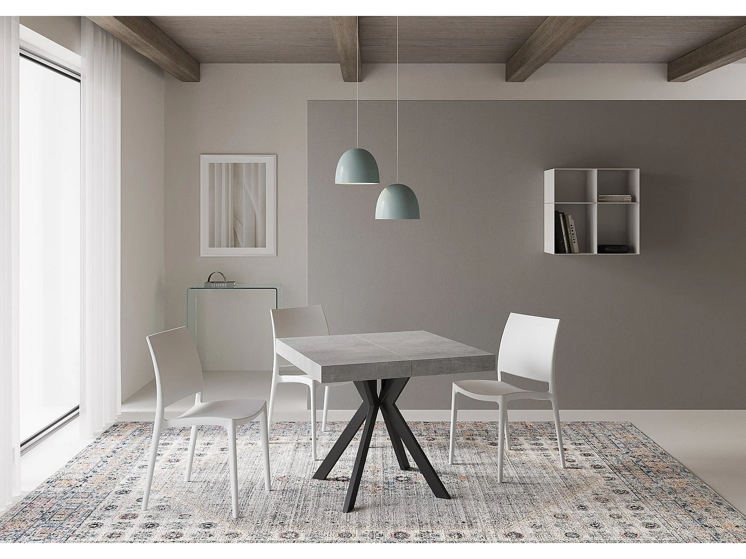 Table extensible 90x90/194 cm Dolcezza gris béton pieds anthracite