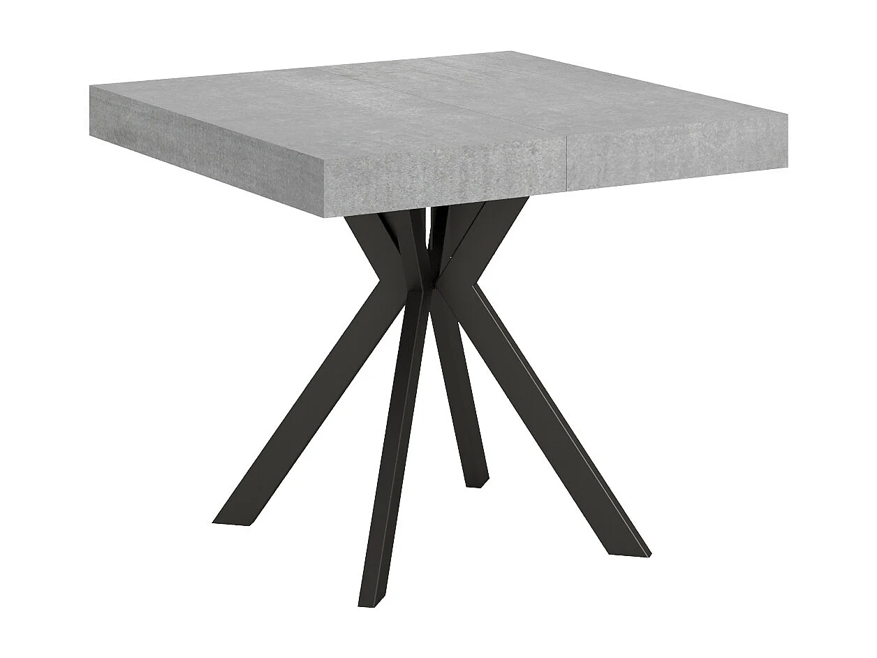 Table extensible 90x90/194 cm Dolcezza gris béton pieds anthracite
