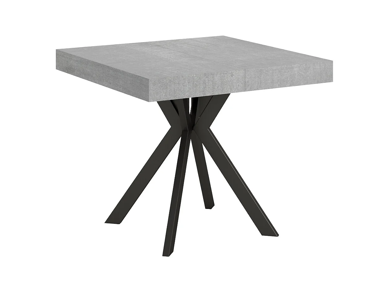 Table extensible 90x90/194 cm Dolcezza gris béton pieds anthracite