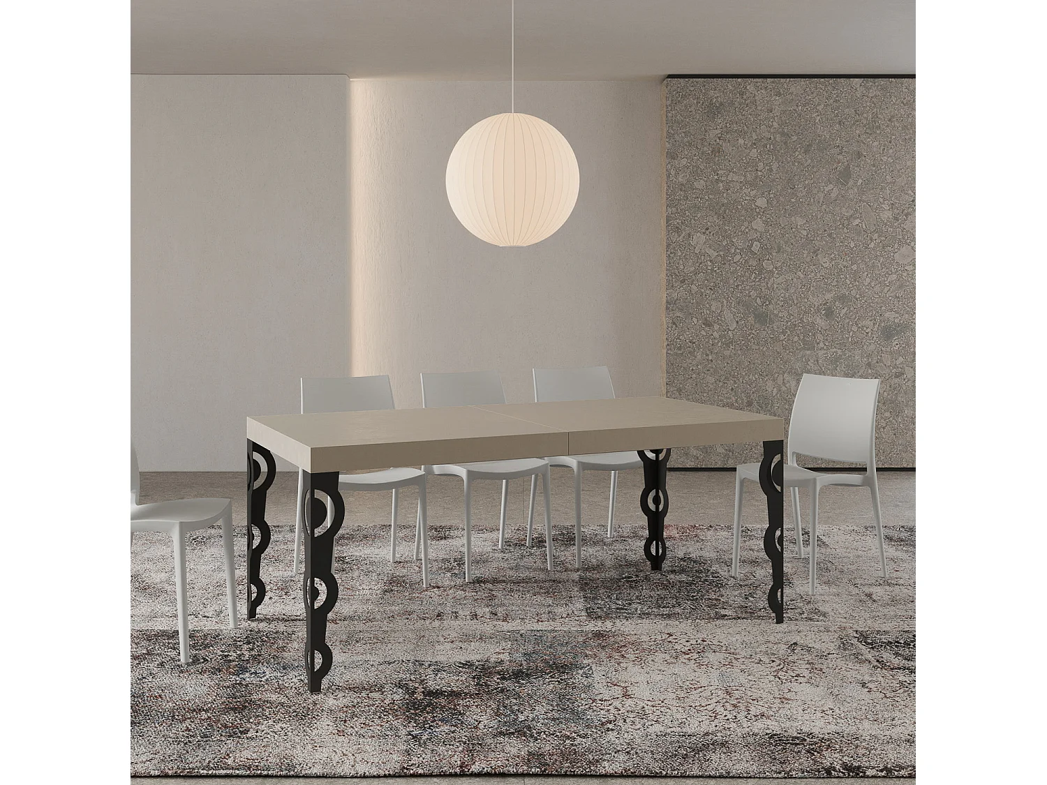 Table extensible 200/304x90 cm Karamay cachemire pieds anthracite