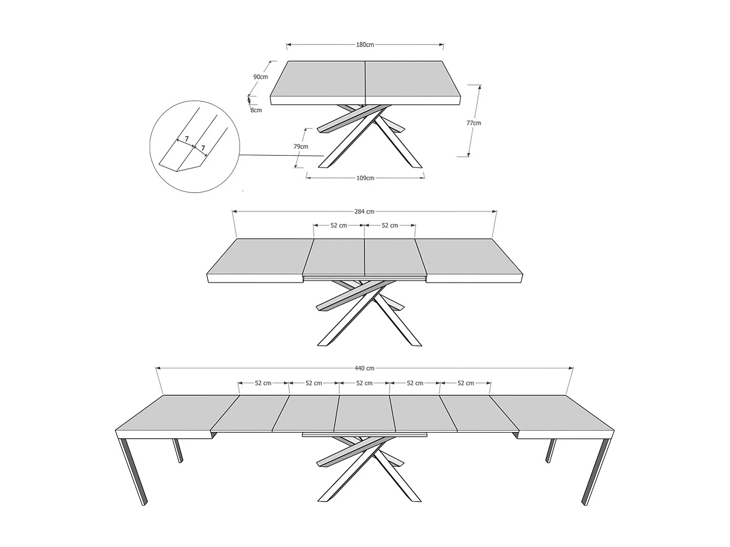 Table extensible 90x180/440 cm Volantis Noyer cadre blanc