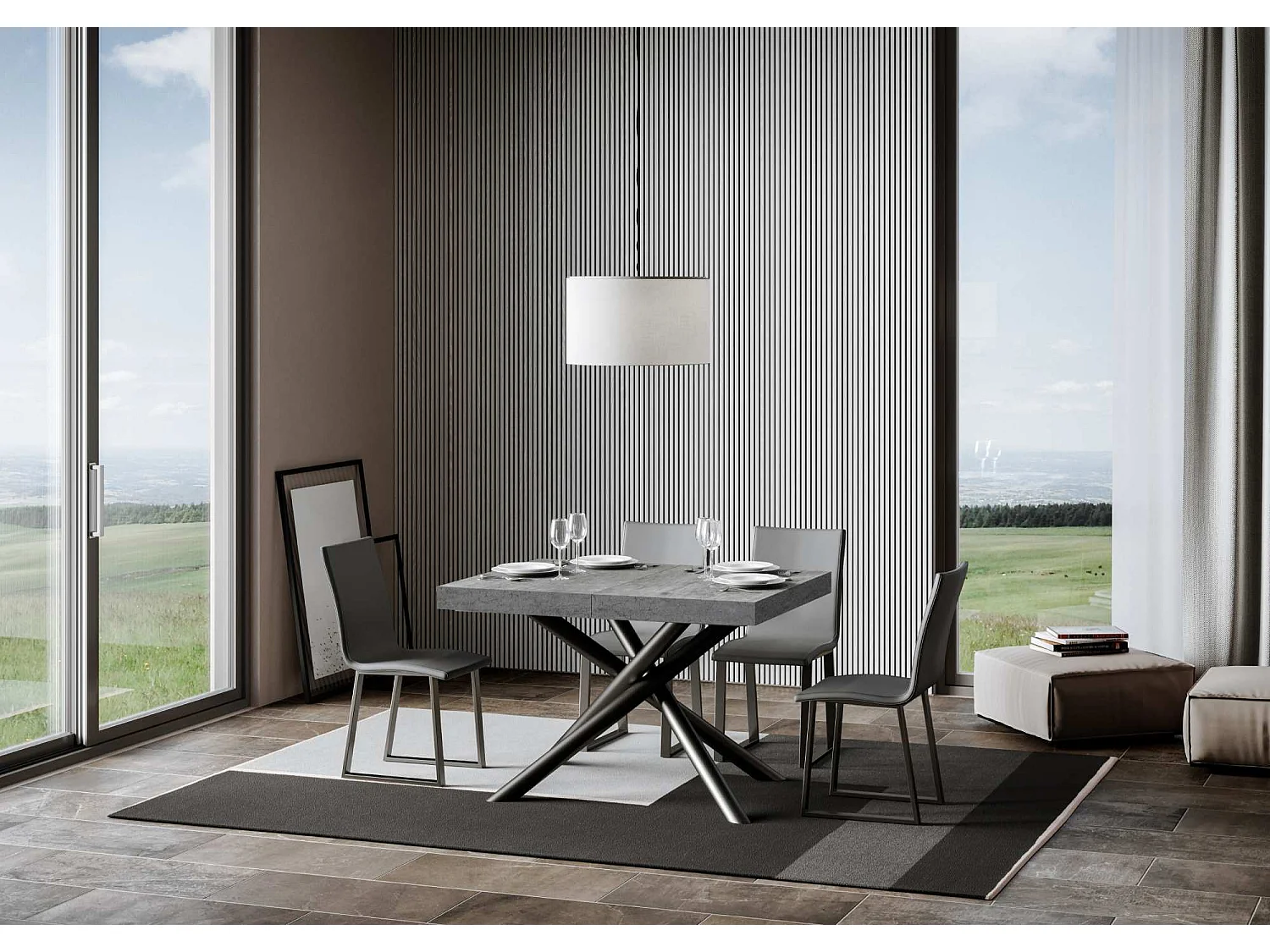 Mesa de jantar extensível 90x140/400 cm Famas Cimento quadro Antracite