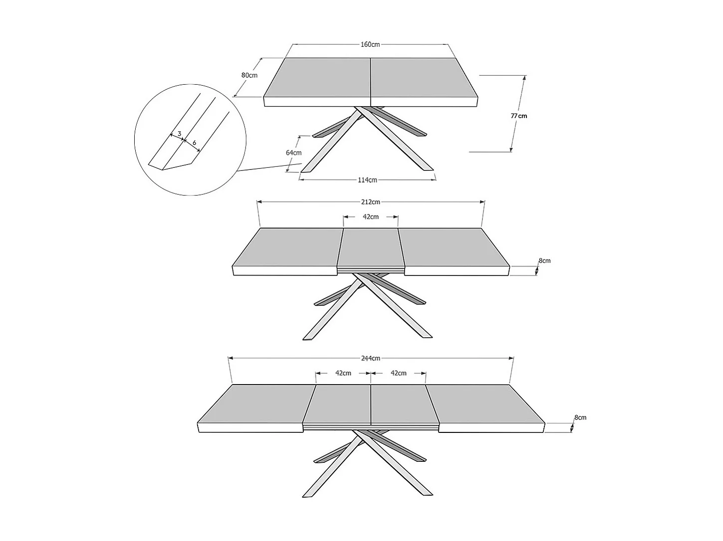 Ausziehtisch 80x160/244 cm Karida Esche weiß mit weißem Eisenrahmen