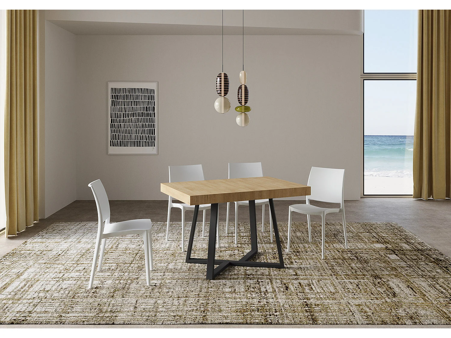 Table extensible 130/390x90 cm Zeplir chêne nature pieds anthracite