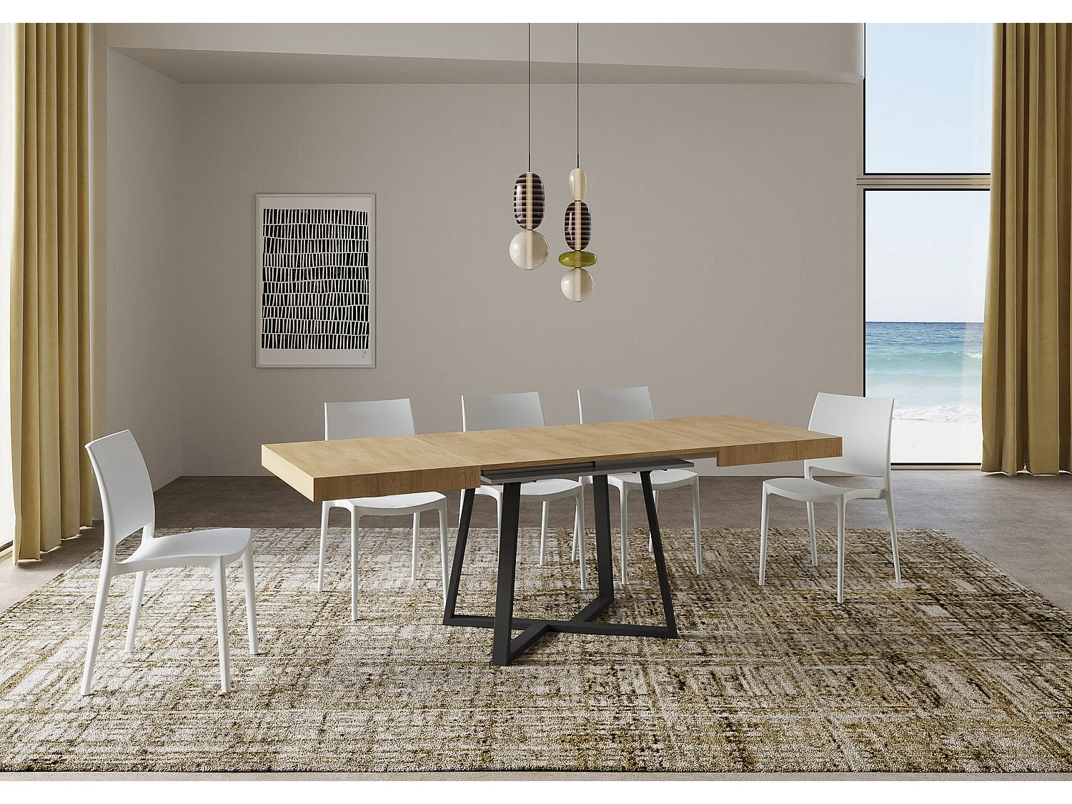 Table extensible 130/390x90 cm Zeplir chêne nature pieds anthracite