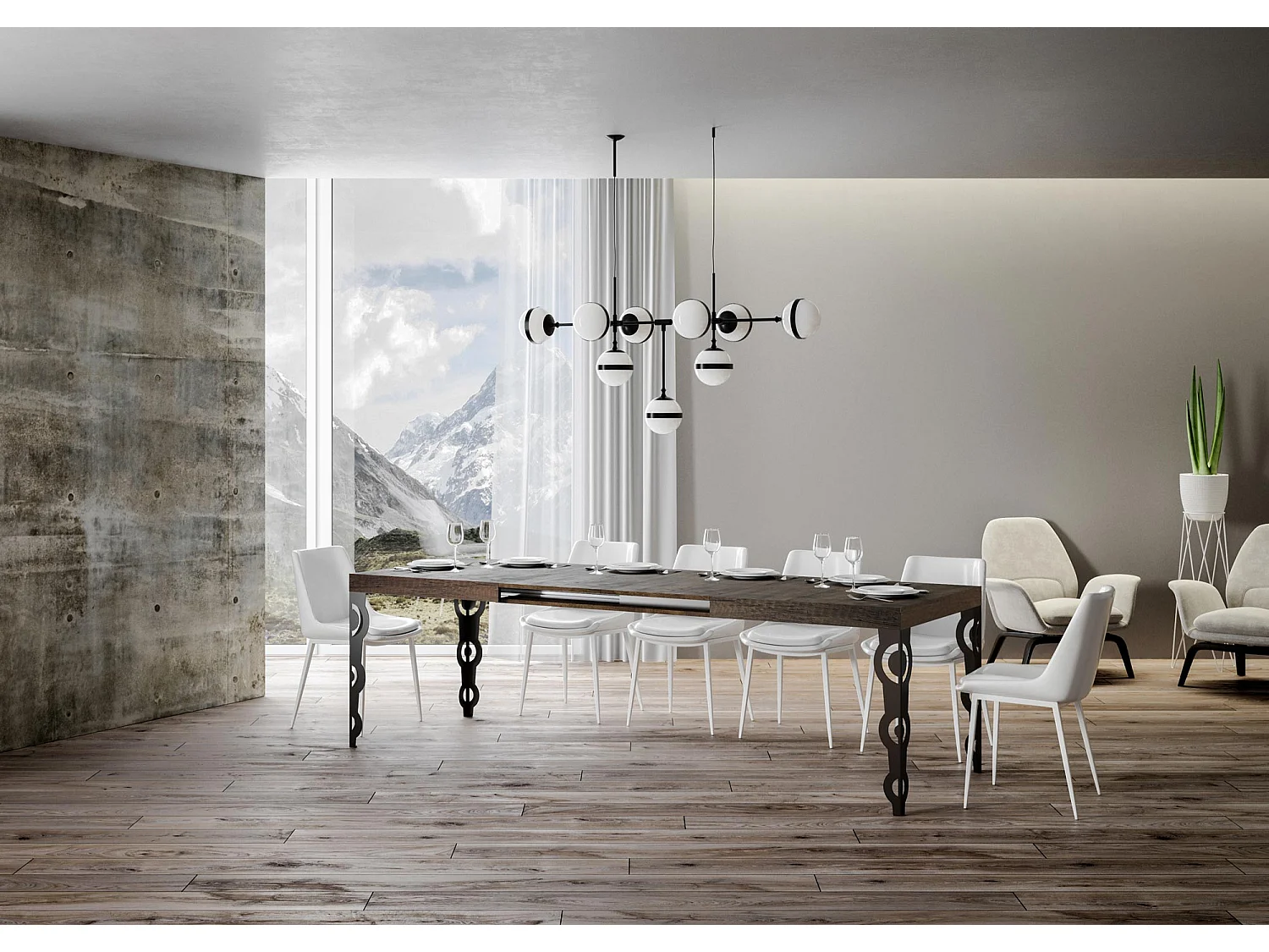 Karamay udtræksbord 140/224x80cm valnød antracit ben