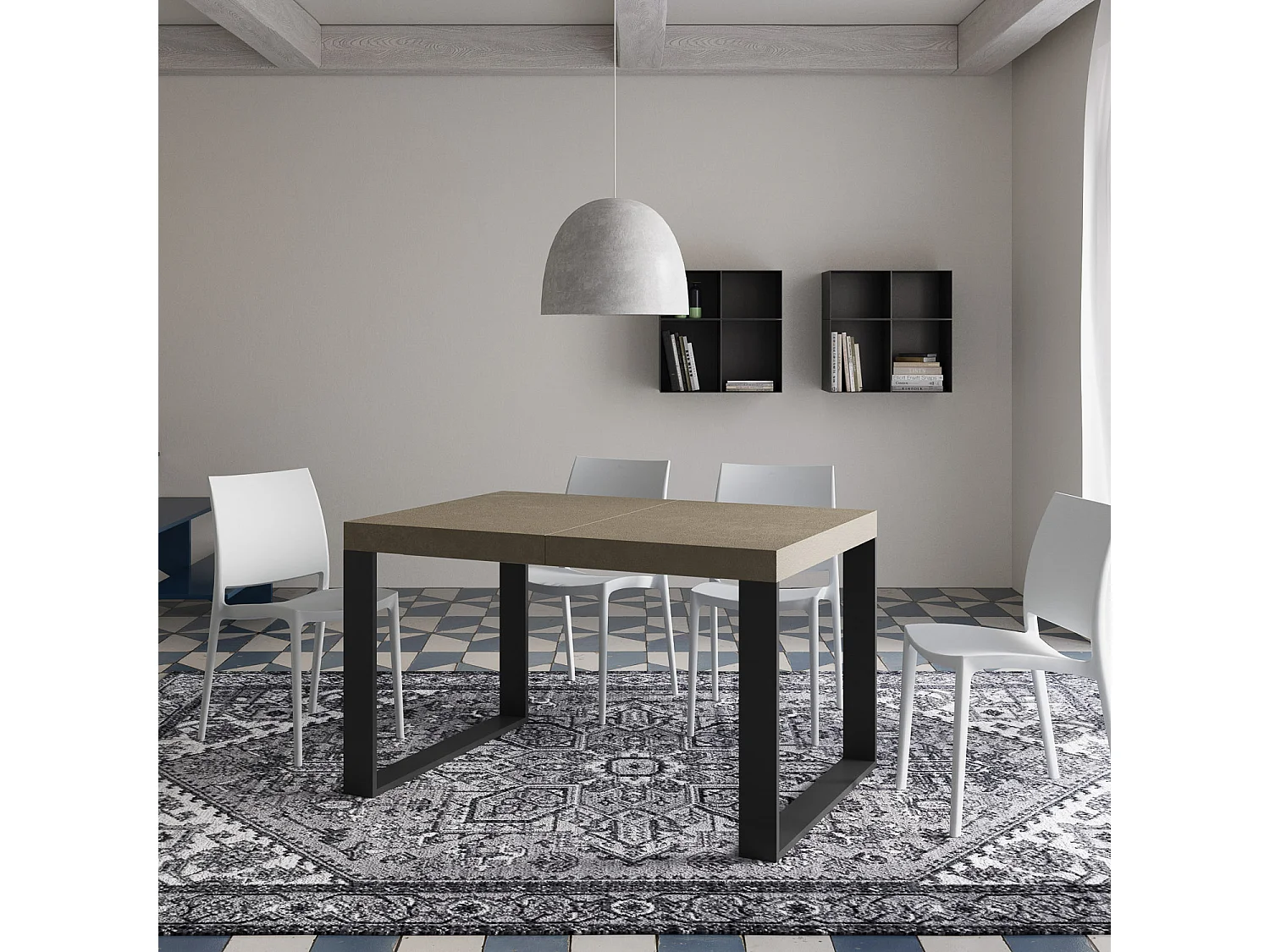 Ausziehtisch 140/244x90 cm Tecno Taubengrau Tischbeine Anthrazit