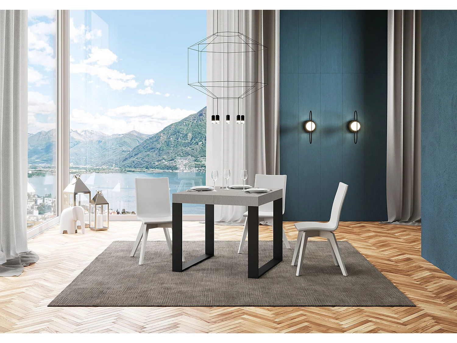 Uitschuifbare tafel 90/246x90 cm Tecno kasjmier antraciet poten