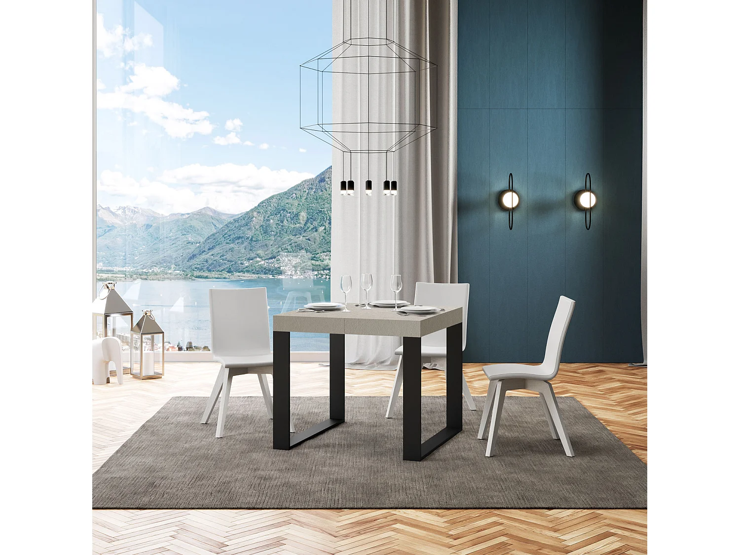 Table extensible 90/246x90 cm Tecno cachemire pieds anthracite