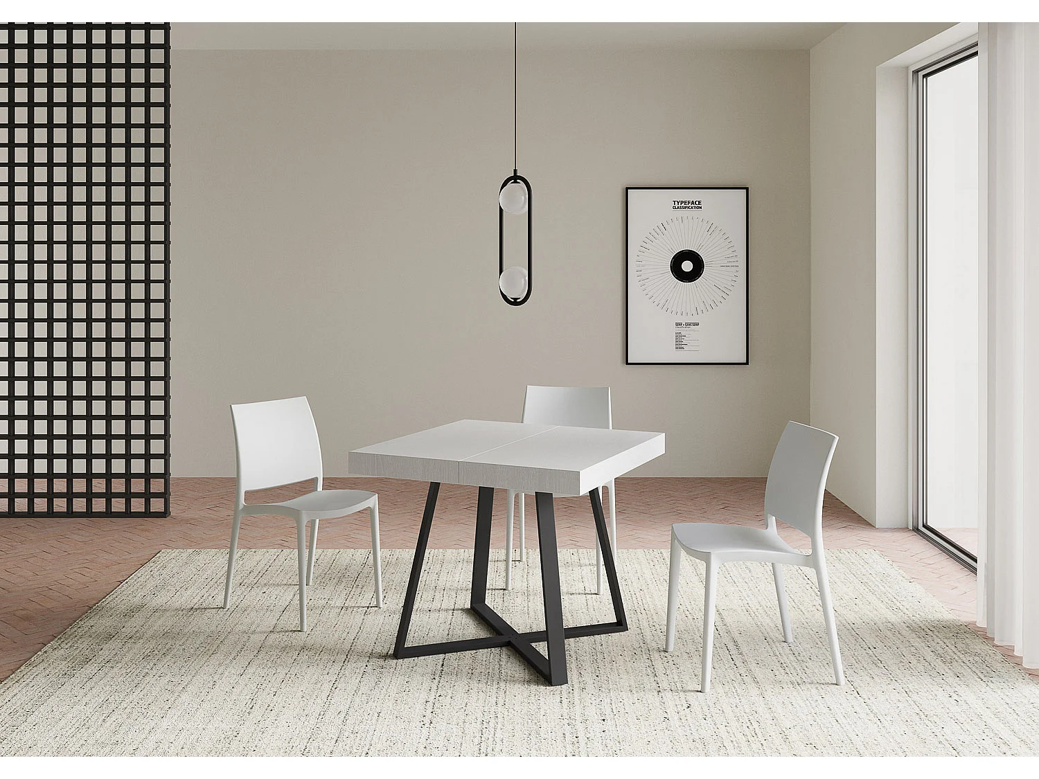 Ausziehtisch 90/194x90 cm Abbraccio Esche weiß Tischbeine Anthrazit