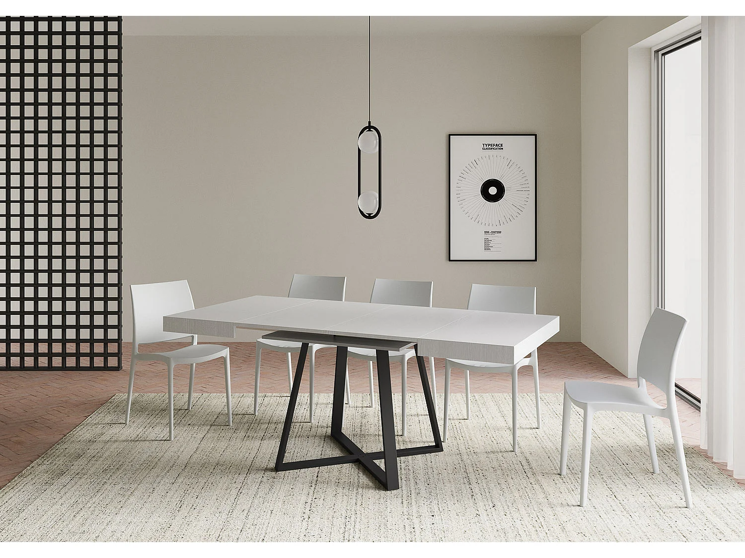 Ausziehtisch 90/194x90 cm Abbraccio Esche weiß Tischbeine Anthrazit