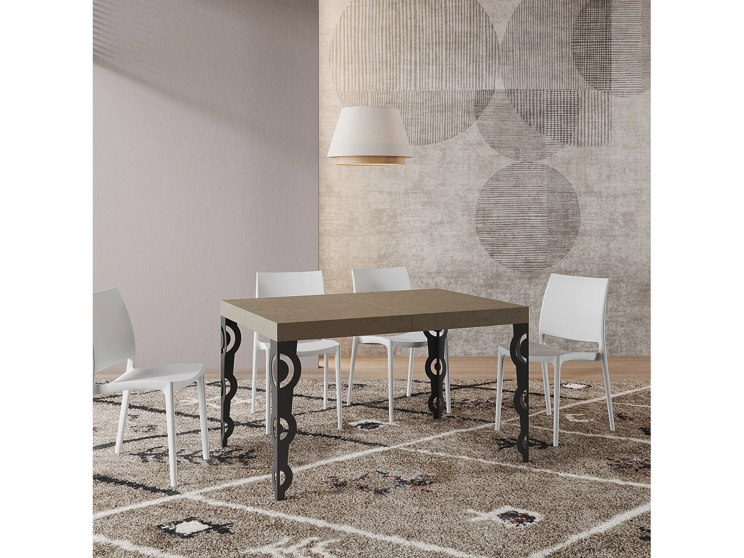 Table extensible 140/244x90 cm Karamay taupe pieds anthracite