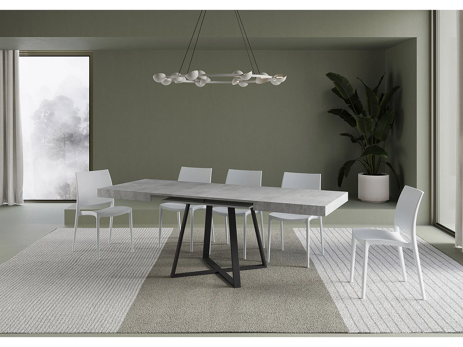 Table extensible 120/204x80 cm Abbraccio effet gris béton pieds anthracite
