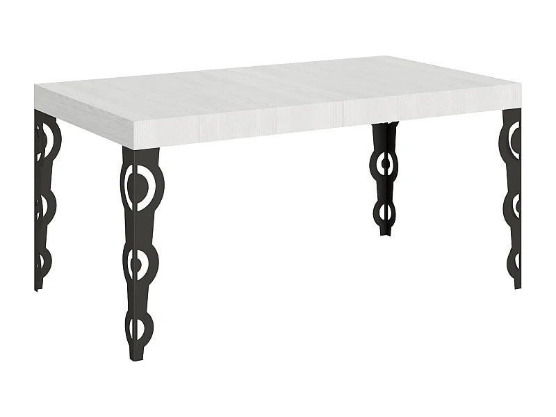 Table extensible 160/244x80 cm Karamay frêne blanc pieds anthracite