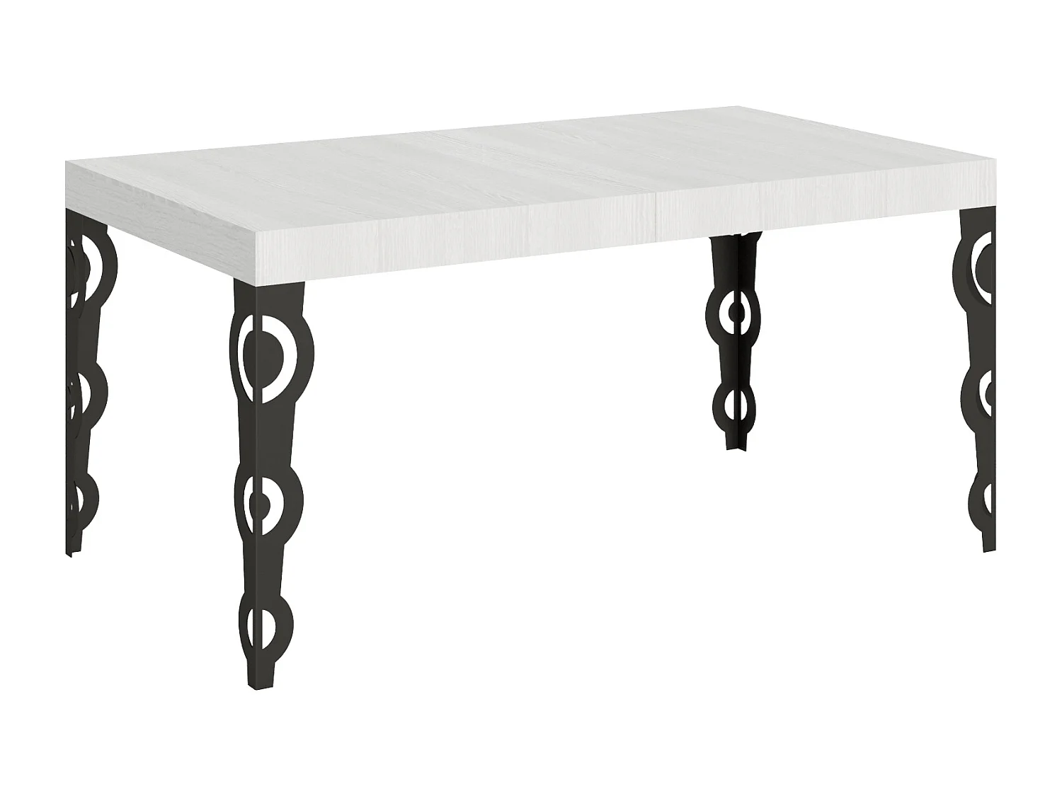 Table extensible 160/244x80 cm Karamay frêne blanc pieds anthracite