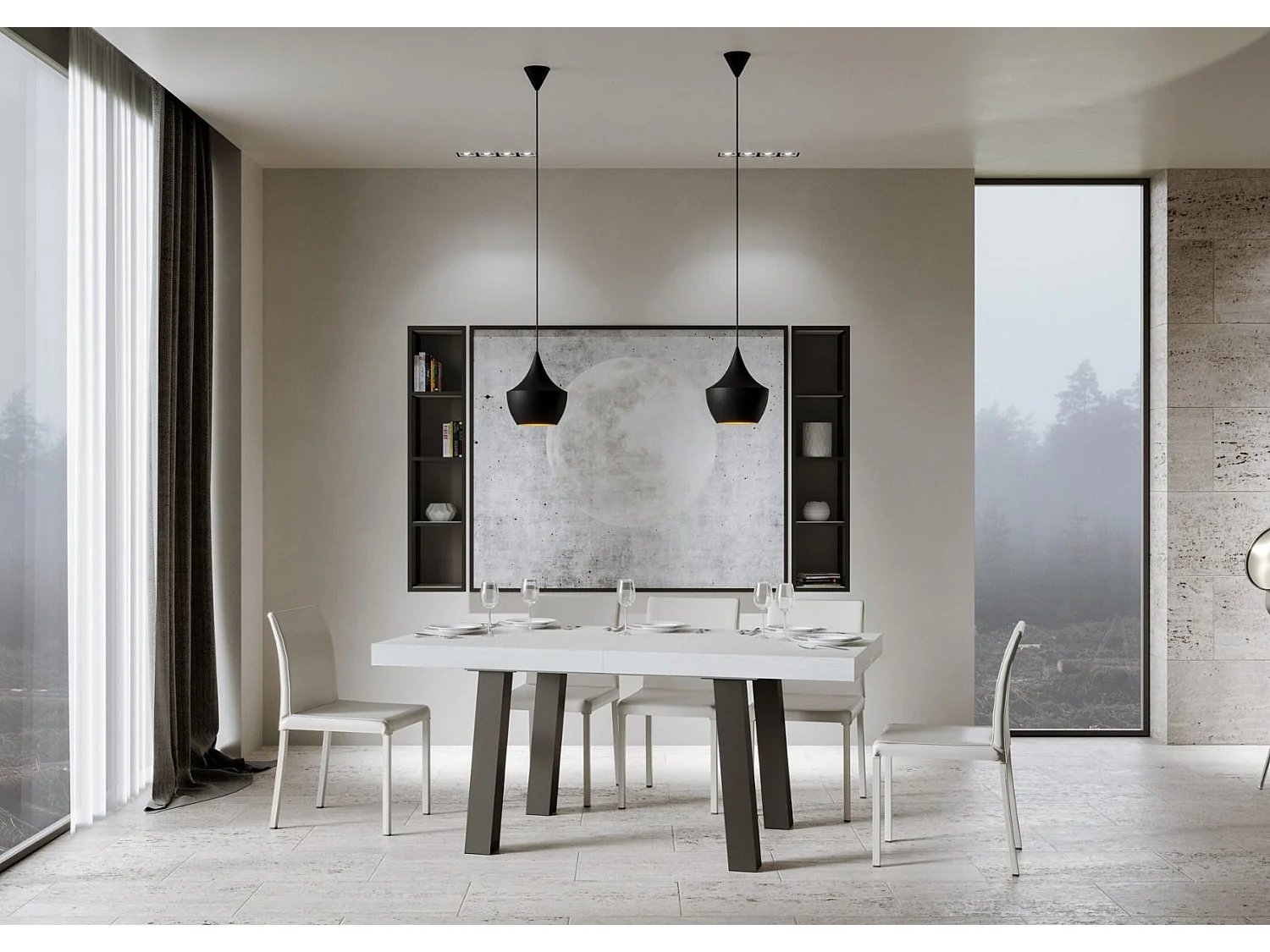 Table extensible 90x200/304 cm Bridge Frêne Blanc cadre Anthracite