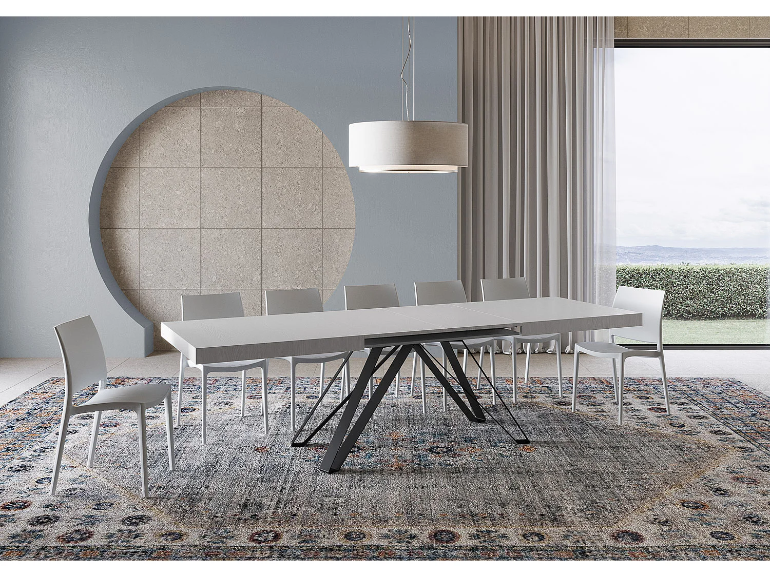 Ausziehtisch 90x180/284 cm Terium Esche weiß mit Eisenrahmen aus Anthrazit