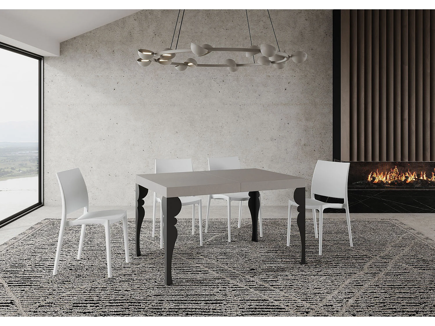 Table extensible 80x140/224 cm Paxon Cachemire cadre Anthracite