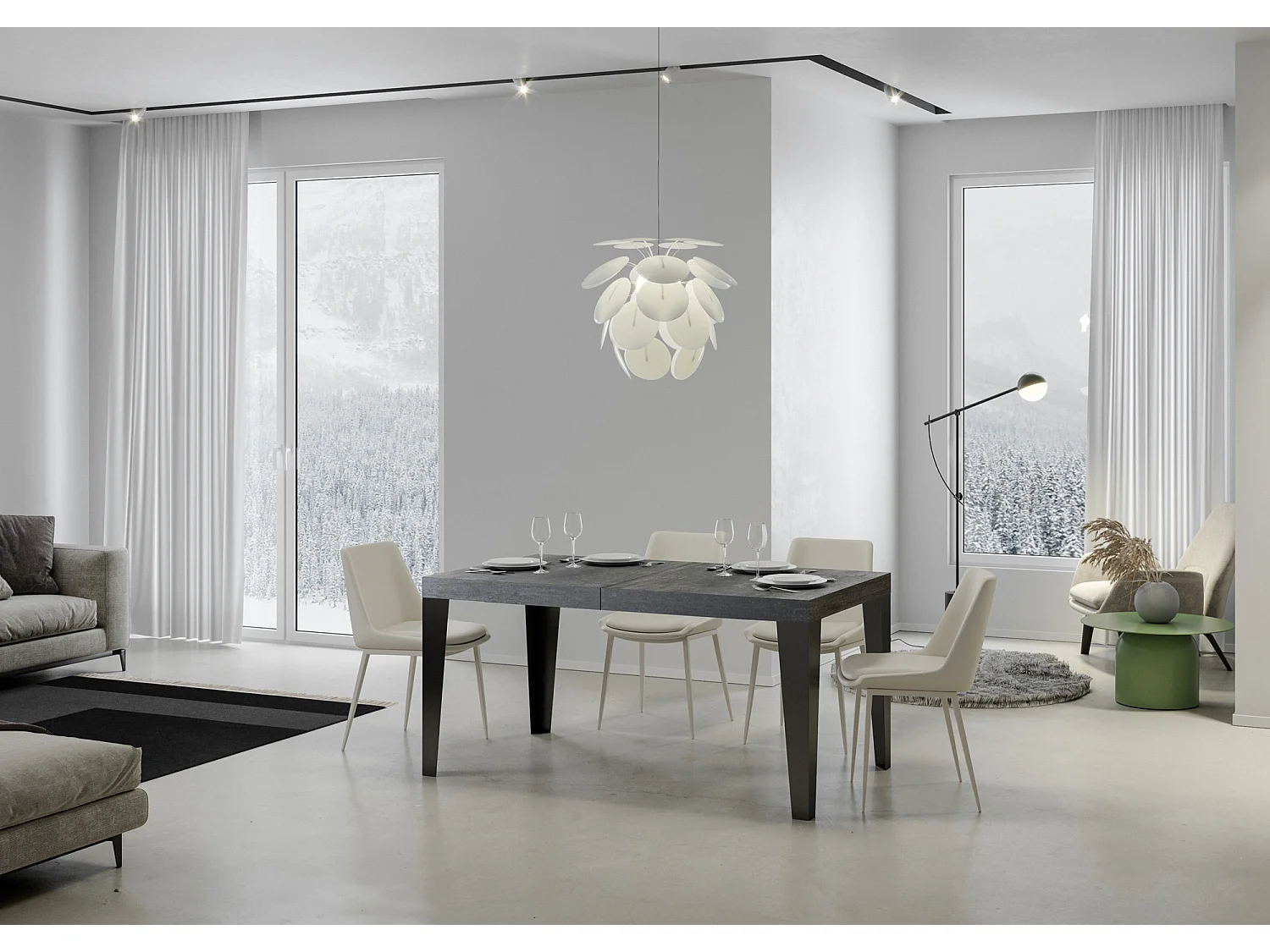 Udtræksbord 200/460x90 cm Flammebeton antracit ben