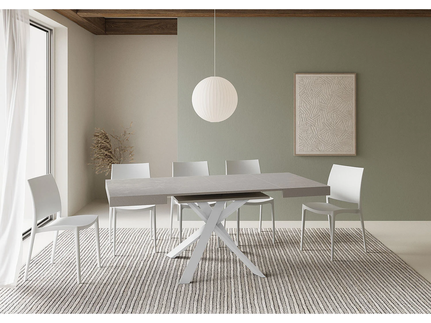 Uitschuifbare tafel 90/194x90 cm Clerk kasjmier witte poten