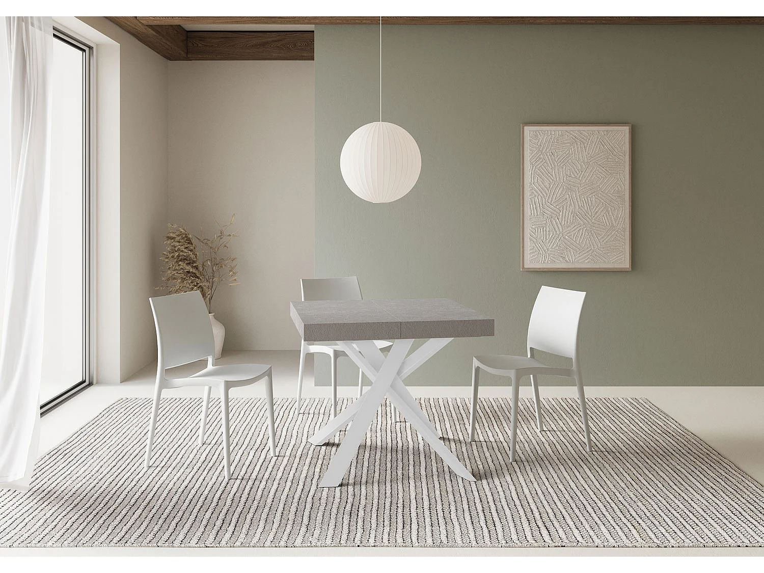 Uitschuifbare tafel 90/194x90 cm Clerk kasjmier witte poten