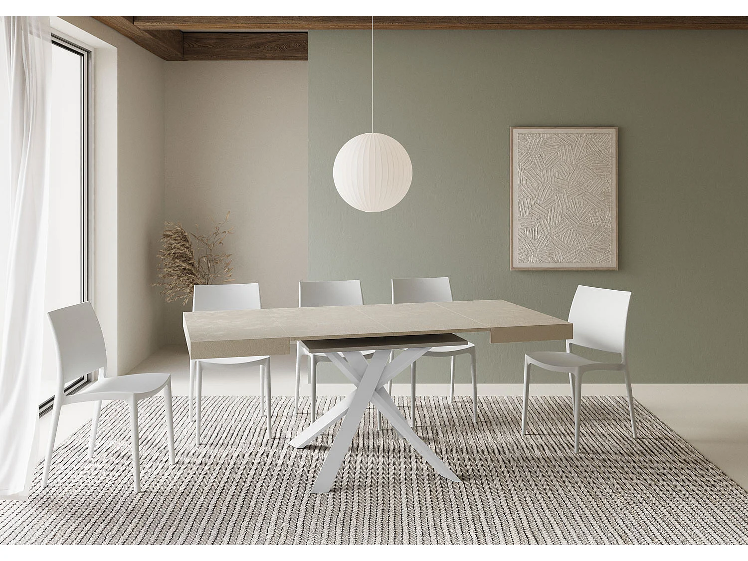 Table extensible 90/194x90 cm Clerk cachemire pieds blancs