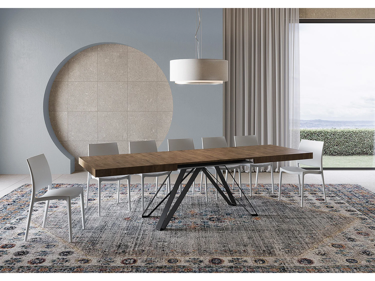 Uitschuifbare tafel 200/304x90 cm Terium walnoot met antraciete poten