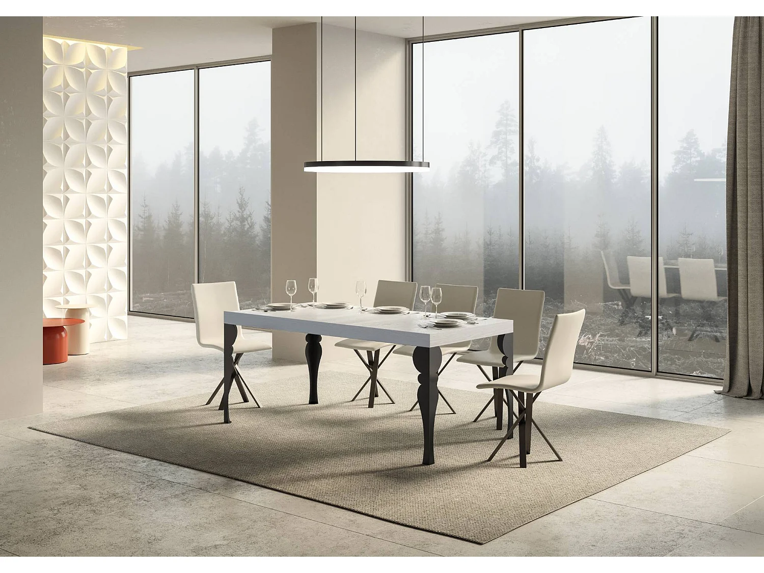 Table extensible 90x200/304 cm Paxon Frêne Blanc cadre Anthracite