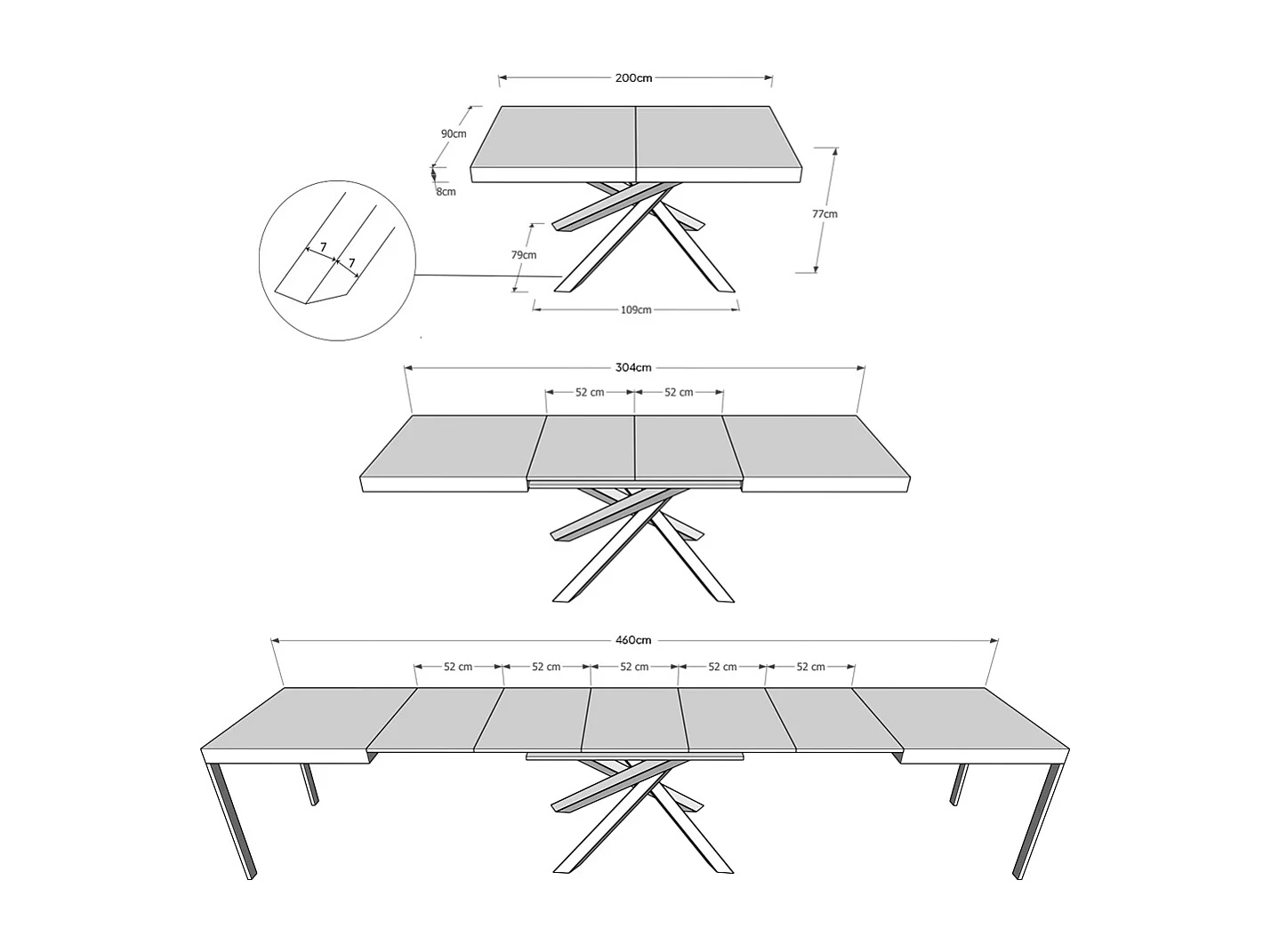 Ausziehtisch 200/460x90 cm Volantis Walnuss weiße Beine