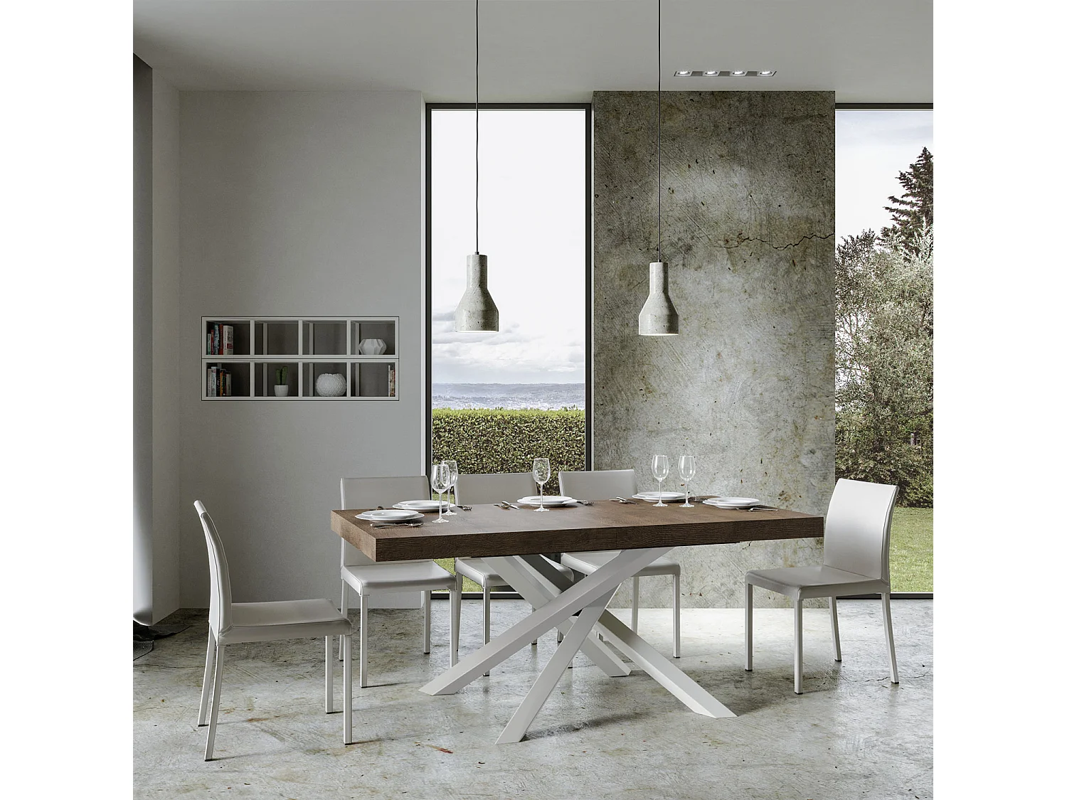 Udtræksbord 200/460x90 cm Volantis valnøddehvide ben
