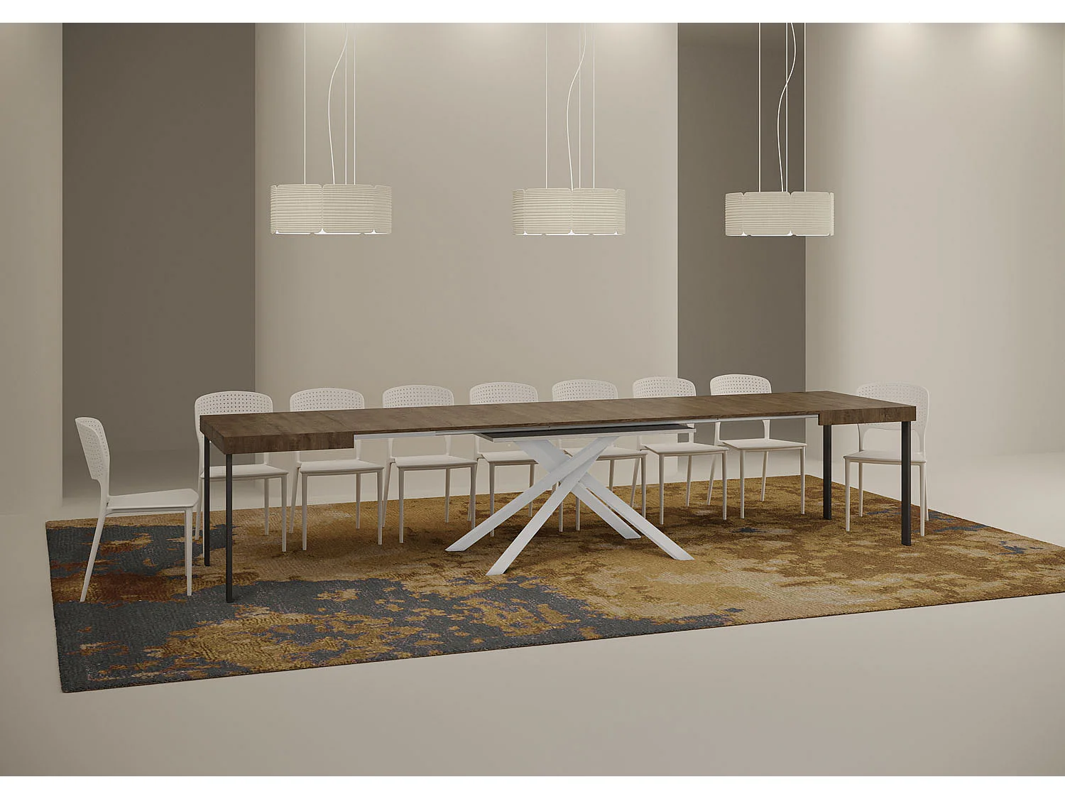 Table extensible 120/380x90 cm Karida noyer pieds blancs
