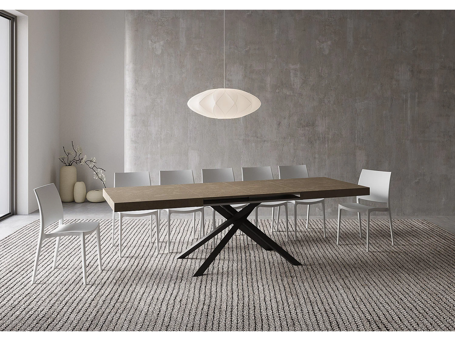 Ausziehtisch 80x160/244 cm Karida Taubengrau mit Eisenrahmen aus Anthrazit