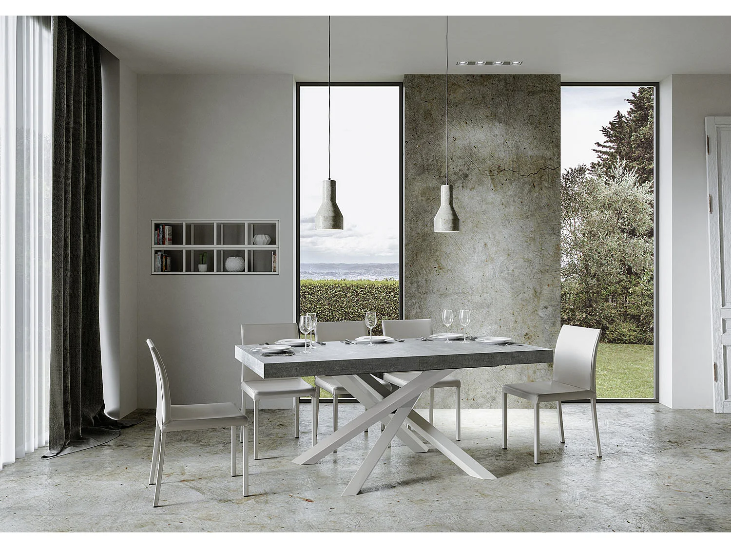 Mesa extensible 180/284x90 cm Volantis cemento patas blancas