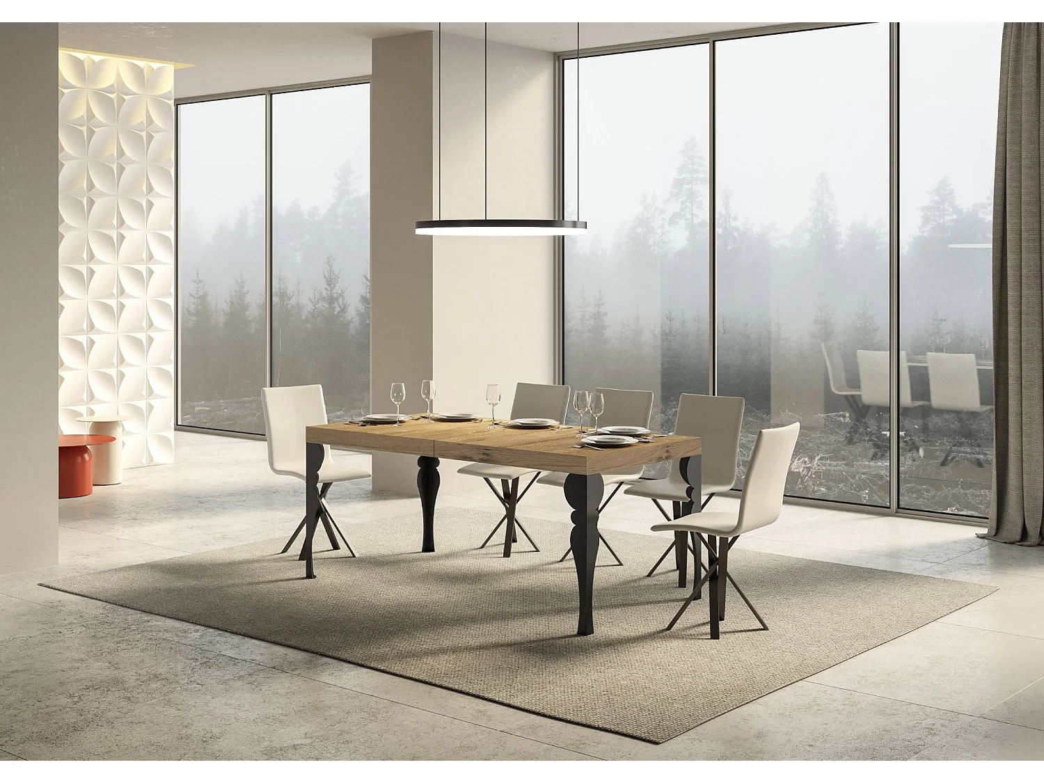 Paxon udtræksbord 200/304x90 cm natureg med antracitgrå ben