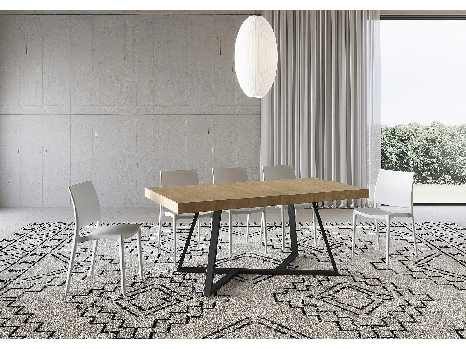 Uitschuifbare tafel 180/284x90 cm Booster natuur eiken met antraciete poten