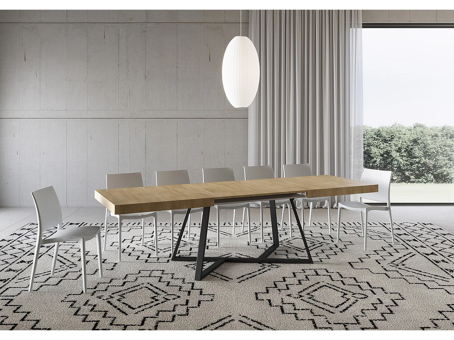 Uitschuifbare tafel 180/284x90 cm Booster natuur eiken met antraciete poten