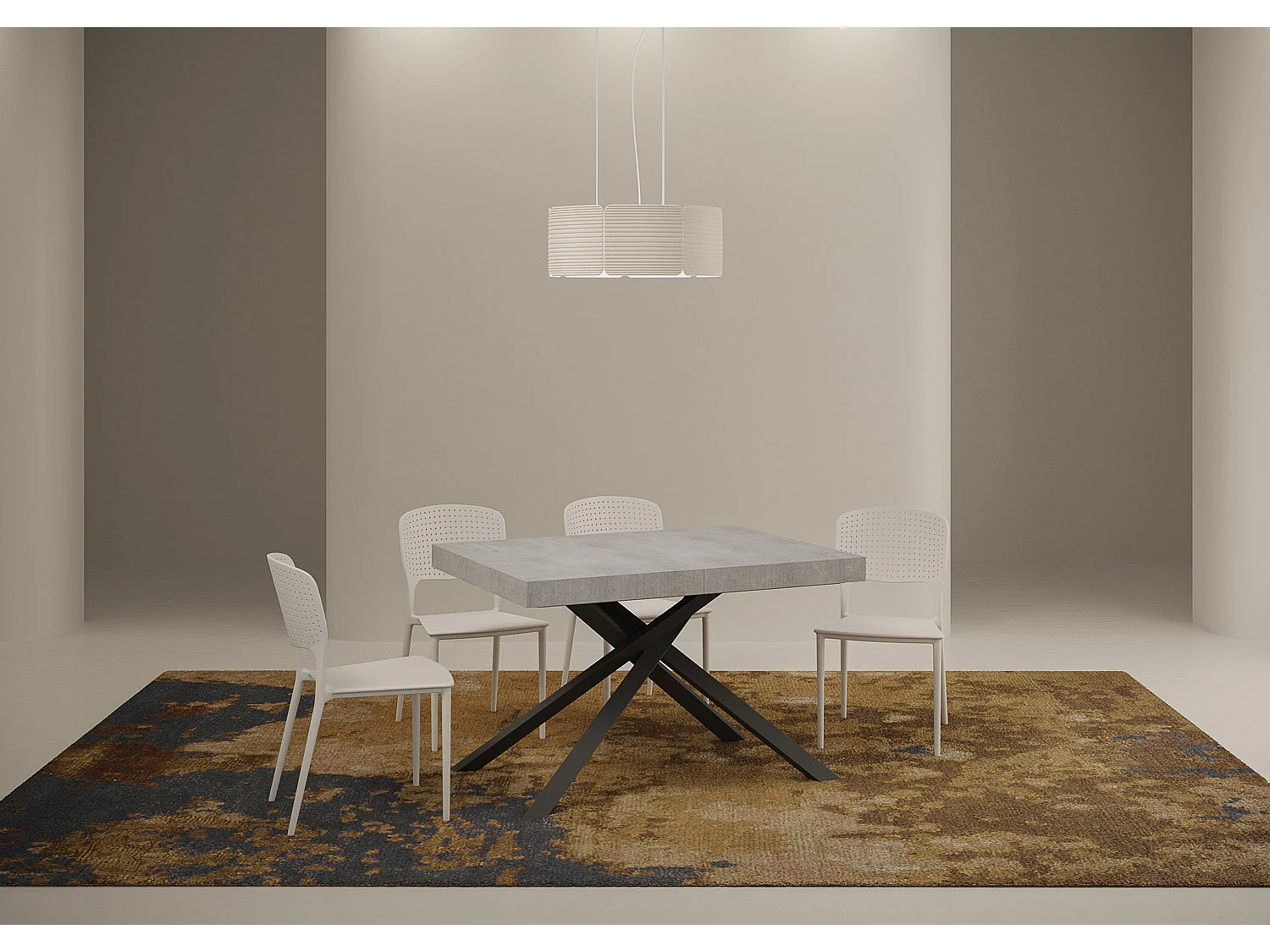 Table extensible 120/380x90 cm Karida gris béton pieds anthracite