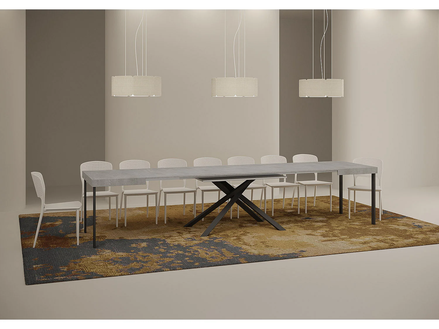 Table extensible 120/380x90 cm Karida gris béton pieds anthracite