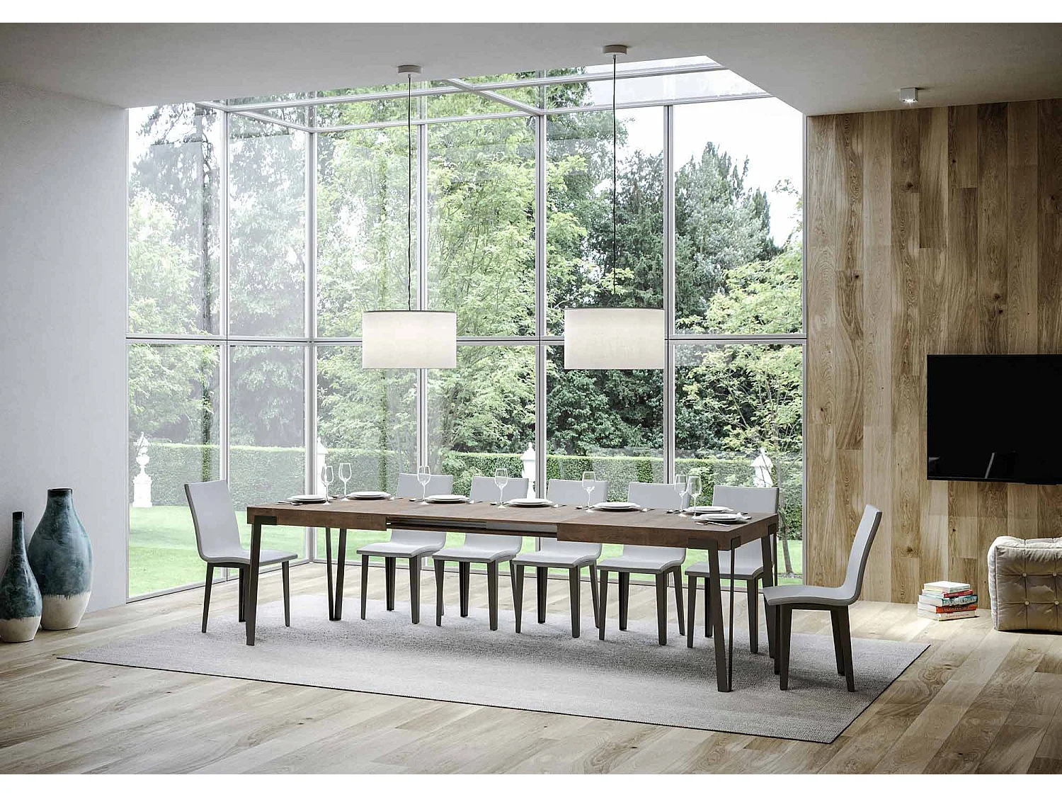 Table extensible 90x200/304 cm Rio Noyer cadre Anthracite