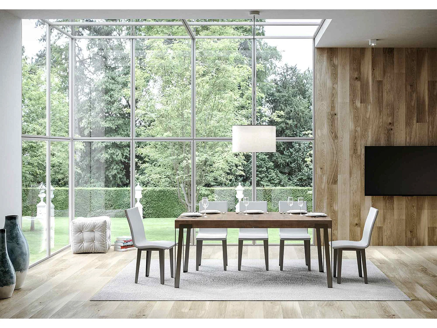 Table extensible 90x200/304 cm Rio Noyer cadre Anthracite