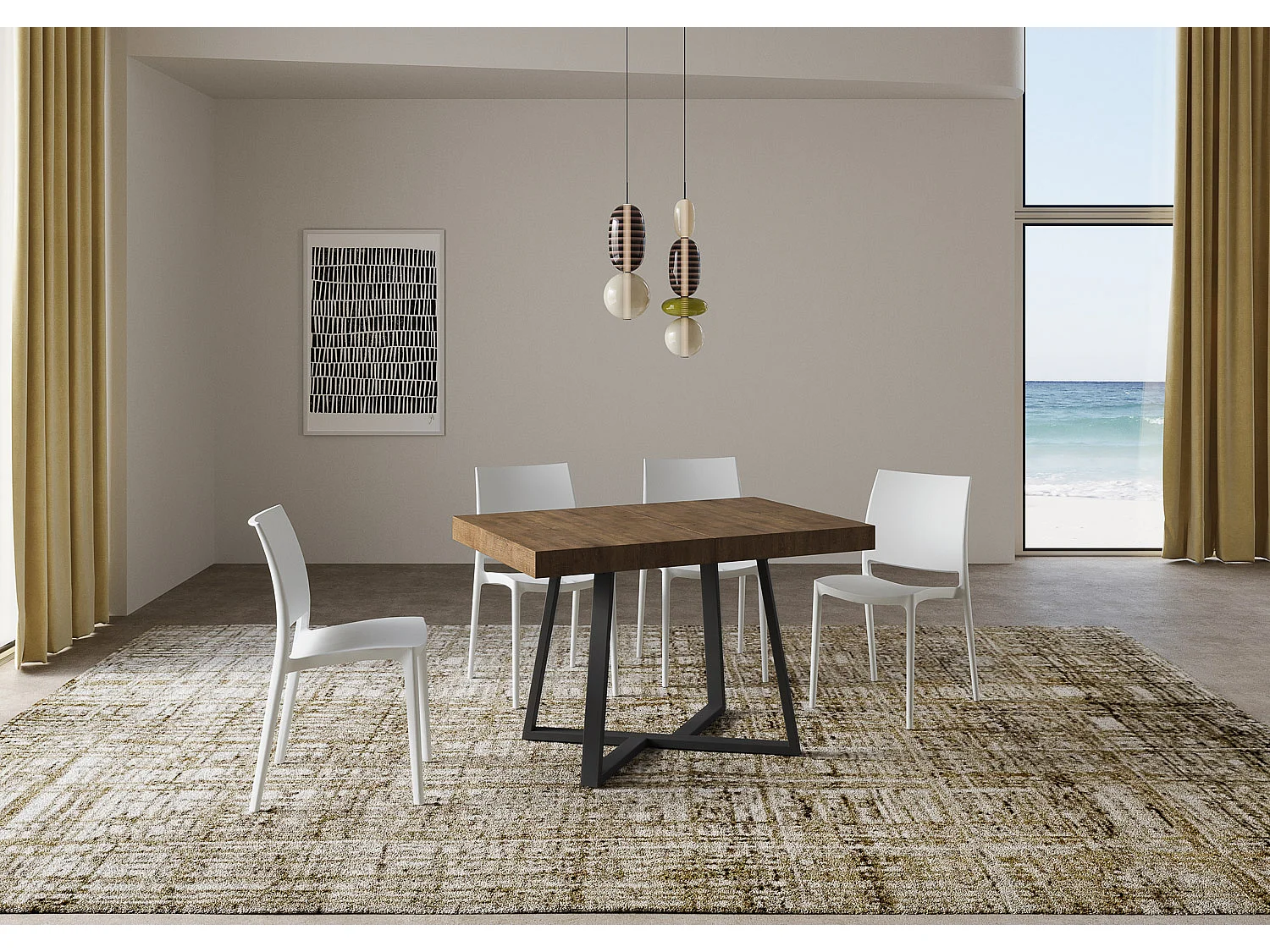Uitschuifbare tafel 130/234x90 cm Zeplir walnoot met antraciete poten