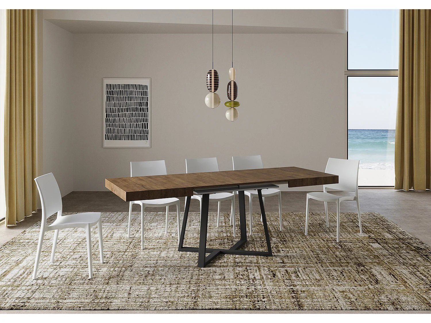 Uitschuifbare tafel 130/234x90 cm Zeplir walnoot met antraciete poten