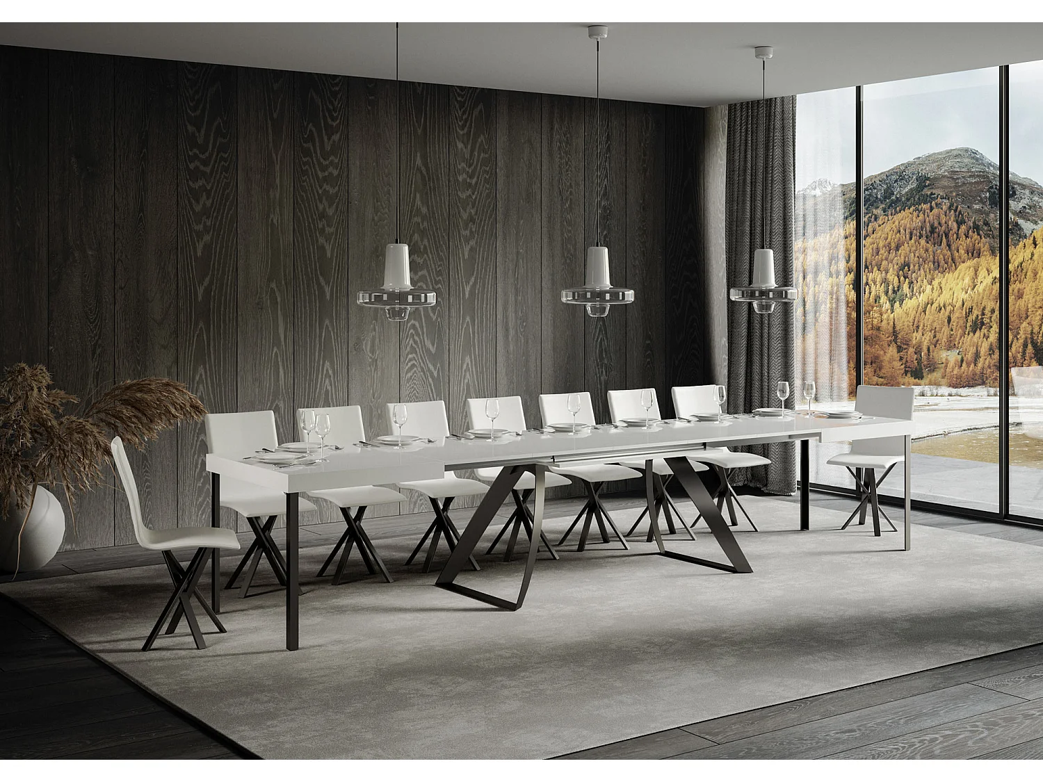 Table extensible 90x200/460 cm Proxy Frêne Blanc cadre Anthracite