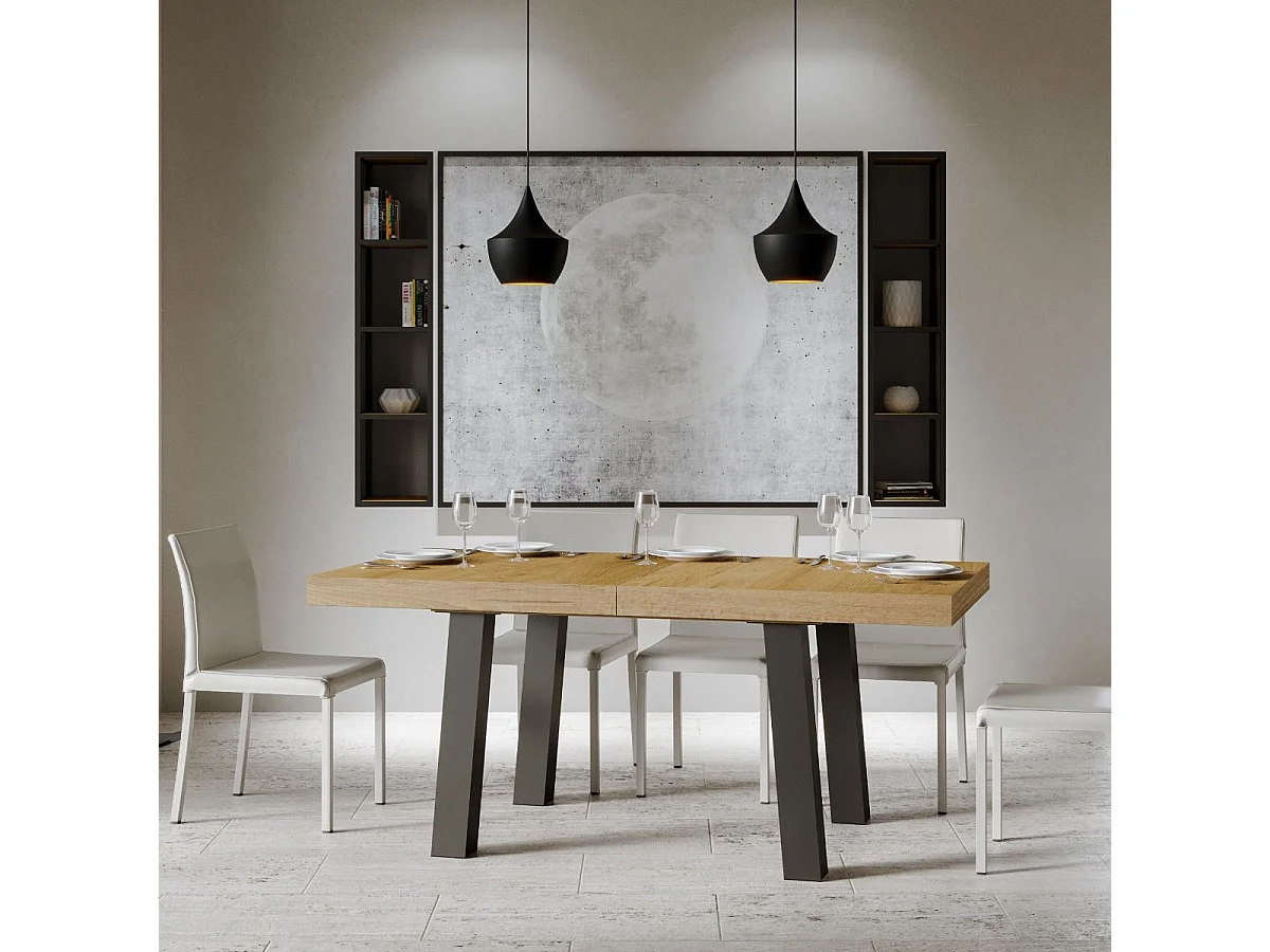 Table extensible 90x200/304 cm Bridge Chêne Nature cadre Anthracite