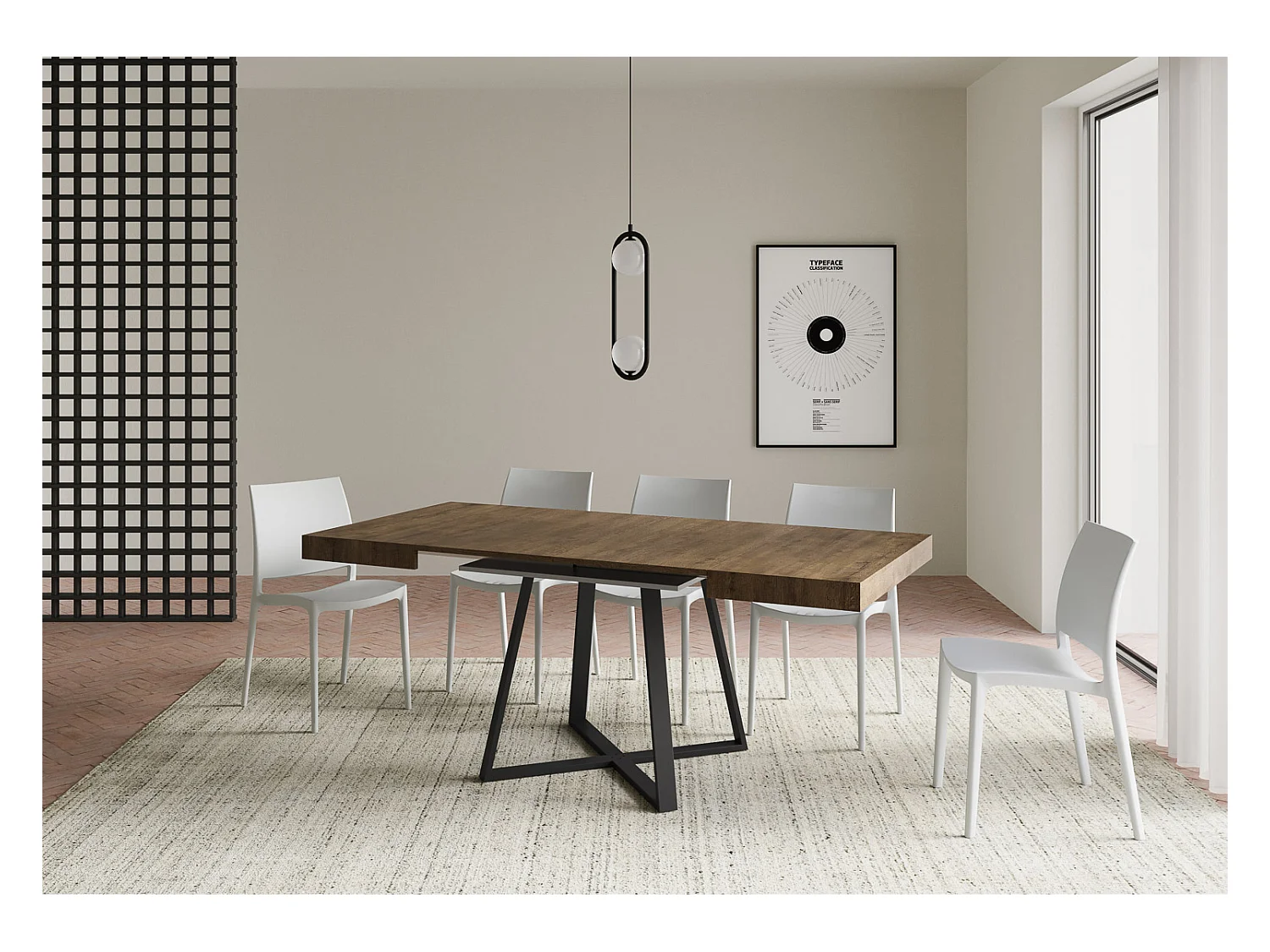 Ausziehtisch 90x90/194 cm Abbraccio Nussbaum mit Eisenrahmen aus Anthrazit