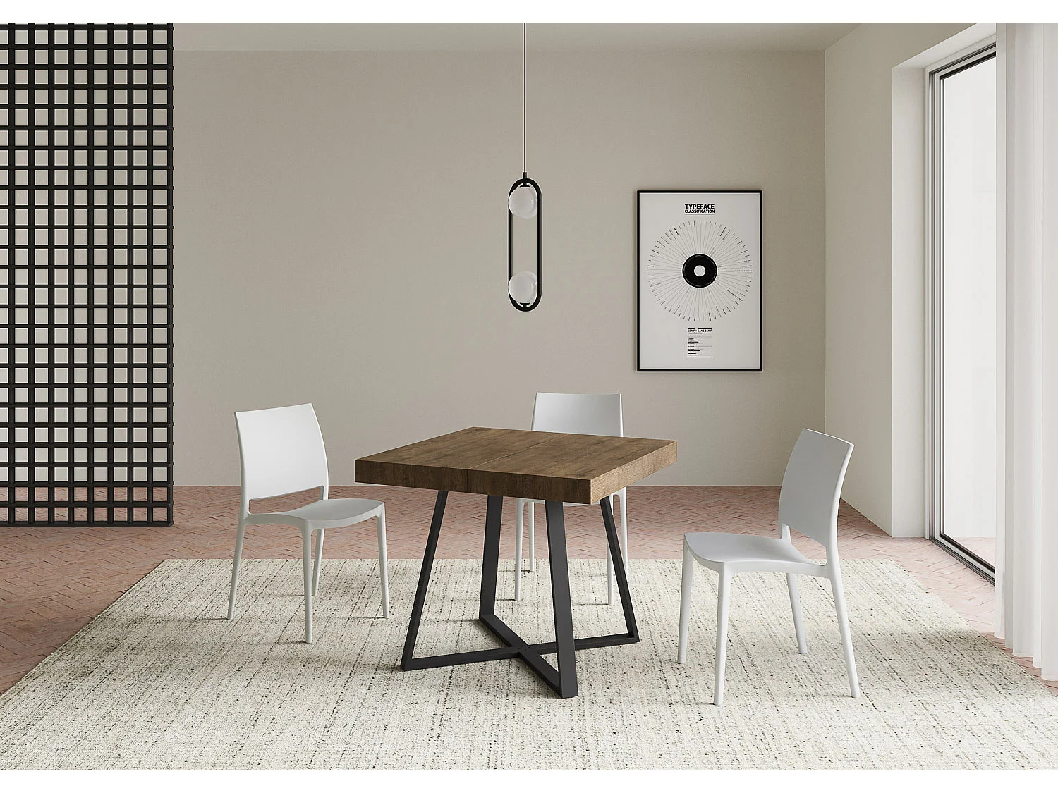 Mesa extensible 90/194x90 cm Abbraccio efecto madera nogal patas antracita