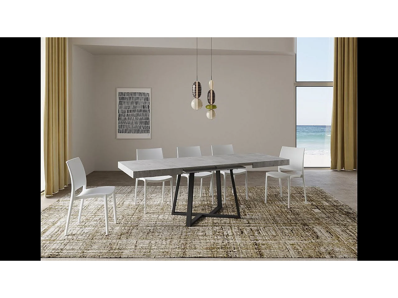 Table extensible 130/234x90 cm Zeplir frêne blanc pieds anthracite